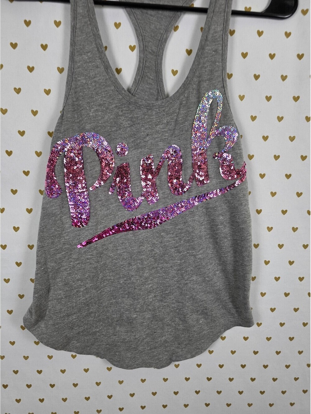 Victorias Secret PINK Gradient Bling Sequined Grey Tank Top Muscle Tee xs
